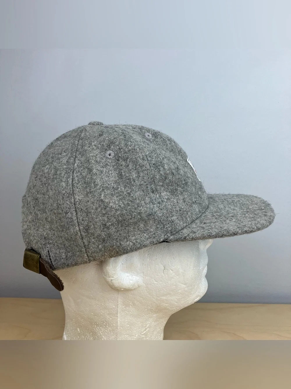 Vintage Woolrich Wool Blend Strapback Hat Gray Patch Logo Made in USA. In good c